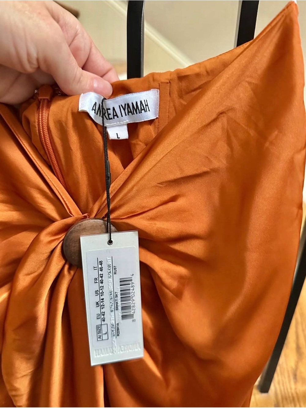 Andrea Iyamah Orange Satin Knot-Front Crop Top - Picture 4 of 8